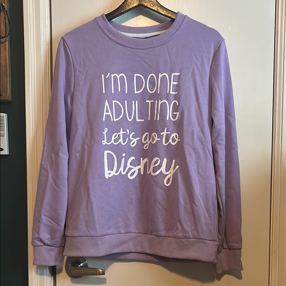 Disney Lavender Sweatshirt with Fun Text